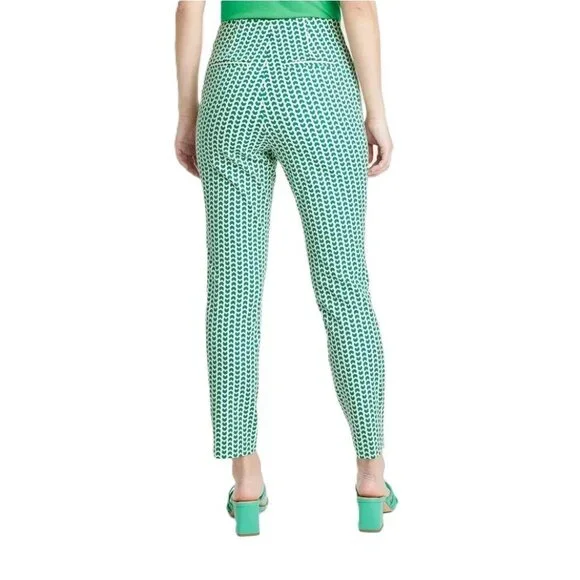 A New Day Green & White Geo Moon Print High Rise Ankle Length Pants - Picture 2 of 6